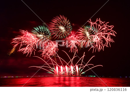 Multi-colored fireworks from Pattaya International Fireworks Festival. 120836116