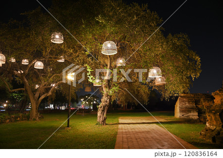 Bamboo lantern for night decoration in old Thai style. 120836164