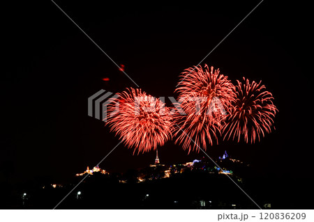 Light and fireworks show in Phra Nakhon Khiri annual fair. 120836209