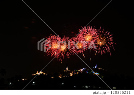 Light and fireworks show in Phra Nakhon Khiri annual fair. 120836211