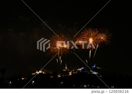 Light and fireworks show in Phra Nakhon Khiri annual fair. 120836216