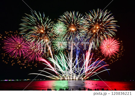 Multi-colored fireworks from Pattaya International Fireworks Festival. 120836221