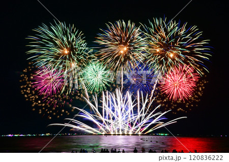 Multi-colored fireworks from Pattaya International Fireworks Festival. 120836222