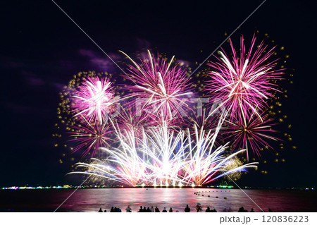 Multi-colored fireworks from Pattaya International Fireworks Festival. Multi-colored fireworks from Pattaya International Fireworks Festival. 120836223