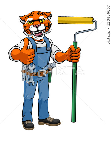 Rhino Painter Decorator Paint Roller Mascot Man 120836807