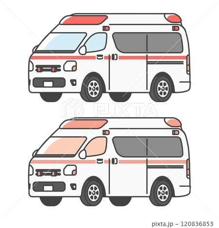日本の救急車のイラスト（フルカラー・単色モノカラーのセット） 120836853
