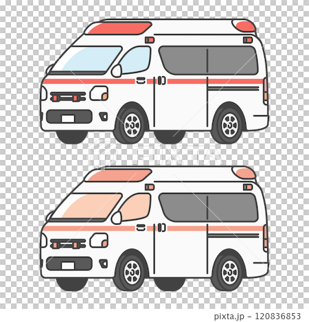 Illustration of a Japanese ambulance (full color and monochrome set) 120836853