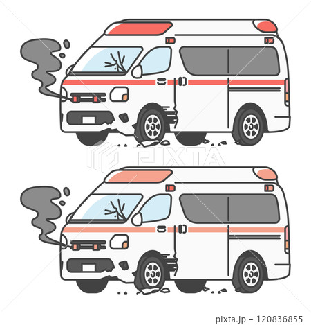 日本の救急車、衝突事故で壊れてしまったイラスト(フルカラー・単色モノカラーのセット) 日本の救急車、衝突事故で壊れてしまったイラスト(フルカラー・単色モノカラーのセット) 120836855