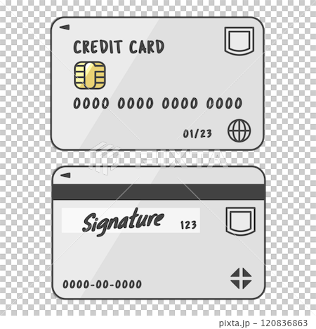 現在主流のデザインのクレジットカード(一般的なカード、ホワイト)お得な表裏セット、署名つき 現在主流のデザインのクレジットカード(一般的なカード、ホワイト)お得な表裏セット、署名つき 120836863