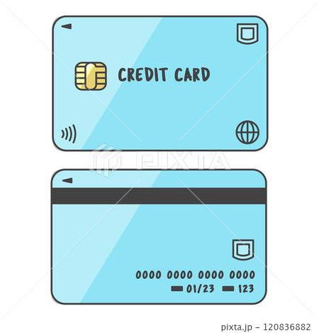 新しい、ナンバーレス・タッチ決済機能付きのクレジットカード（一般的なカード、ブルー）お得な表裏セット 120836882