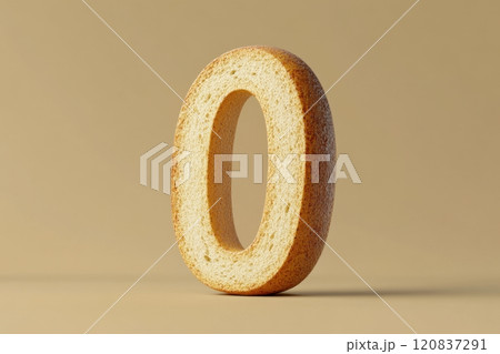 A close up of a toasted bread loaf with the letter O cut out 120837291