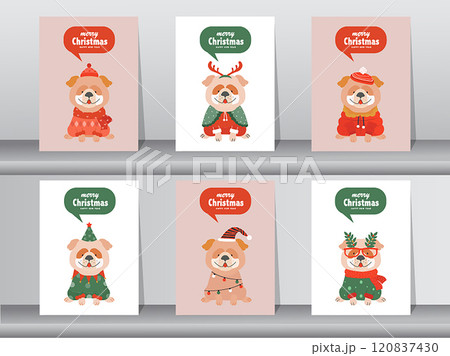 Set of Merry christmas background with cute animal and winter clothes,puppies,dog,Vector illustrations. Set of Merry christmas background with cute animal and winter clothes,puppies,dog,Vector illustrations. 120837430