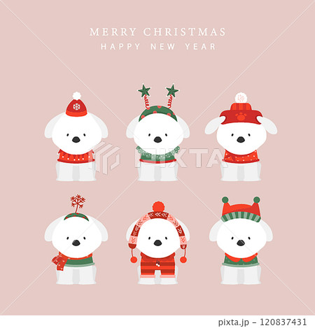Set of Merry christmas background with cute animal and winter clothes,puppy,dog,Vector illustrations. Set of Merry christmas background with cute animal and winter clothes,puppy,dog,Vector illustrations. 120837431