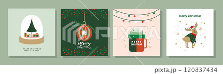 Merry Christmas and Happy New Year Set of greeting card, poster, holiday cover. Cute Xmas design,season greetings,Vector illustrations. Merry Christmas and Happy New Year Set of greeting card, poster, holiday cover. Cute Xmas design,season greetings,Vector illustrations. 120837434