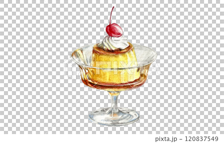 色鉛筆で描かれたプリンアラモード 120837549