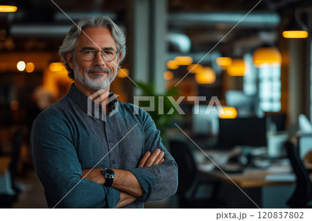 Well-dressed man set against a softly lit indoor background with bokeh lights 120837802