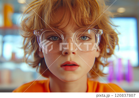 Portrait of a confident kid at library. 120837807