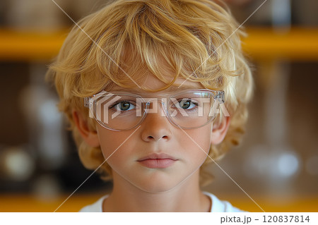 Portrait of a confident kid at library. Portrait of a confident kid at library. 120837814