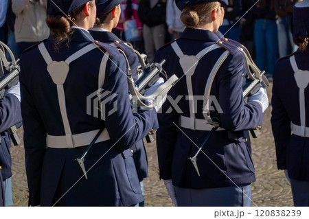 Italian soldiers in uniform participating in outdoor military event in daylight 120838239