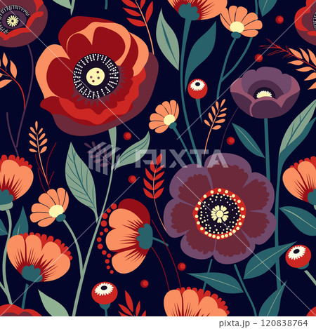 bright red poppies on a dark background.seamless pattern bright red poppies on a dark background.seamless pattern 120838764