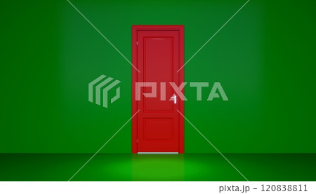 red door with green  wall, empty space  background 120838811