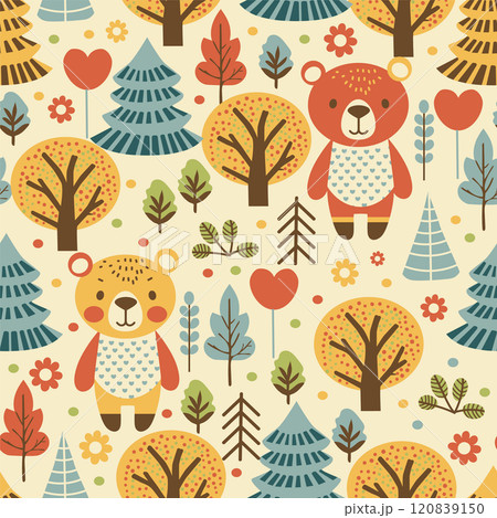 bears in the forest on a light background. seamless pattern 120839150