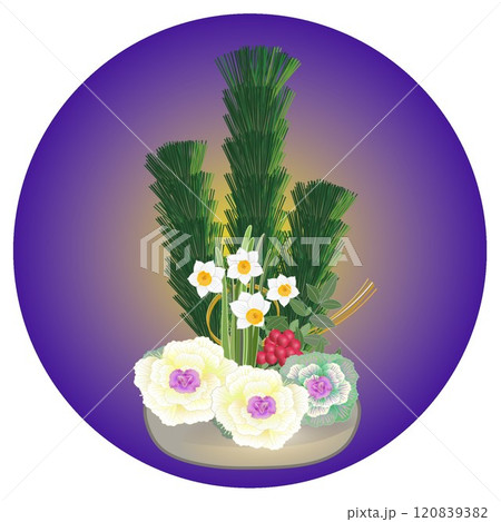 正月花円形背景付きのイラスト 120839382