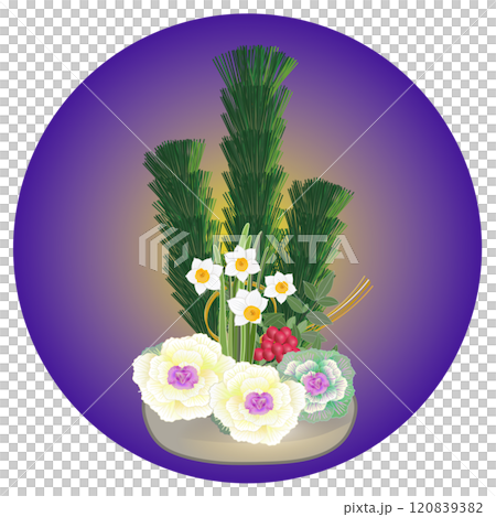 正月花円形背景付きのイラスト 120839382