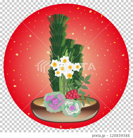 新年花卉圓形背景插圖 120839388