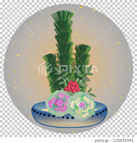 新年花卉圓形背景插圖 120839391