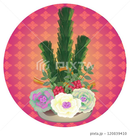 正月花円形背景付きのイラスト 120839410