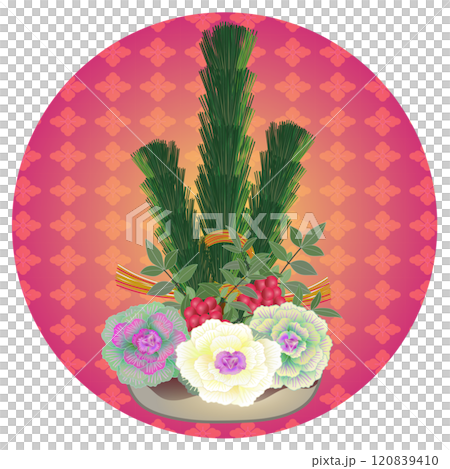 正月花円形背景付きのイラスト 120839410