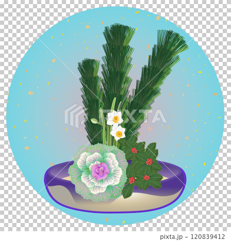 新年花卉圓形背景插圖 120839412
