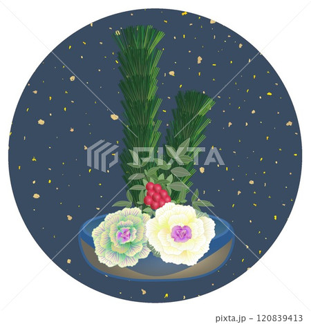 正月花円形背景付きのイラスト 120839413