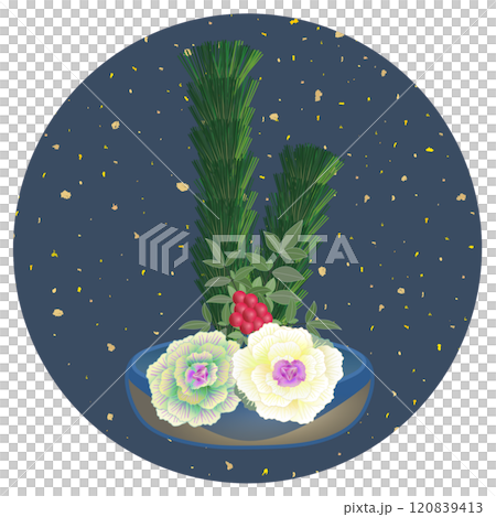 新年花卉圓形背景插圖 120839413