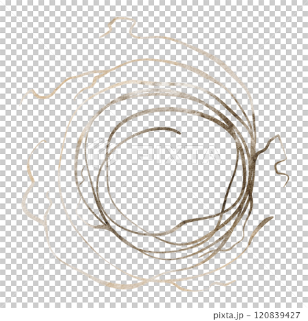 Watercolor illustration of rustic wreath. A hand-drawn elegant garland with grapevine and ivy on an isolated background for wedding invitations or seasonal logos. Vintage frame with natural elements. 120839427