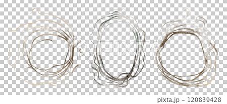 Watercolor illustration of rustic wreath. A hand-drawn elegant garland with grapevine and ivy on an isolated background for wedding invitations or seasonal logos. Vintage frame with natural elements. 120839428