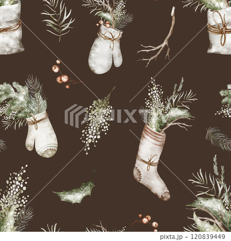 Christmas watercolor seamless Pattern with vintage ornaments Christmas watercolor seamless Pattern with vintage ornaments 120839449