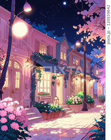 夜にライトアップされた建物 120839642