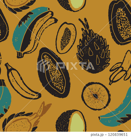 exotic fruits seamless pattern on a blue 120839651