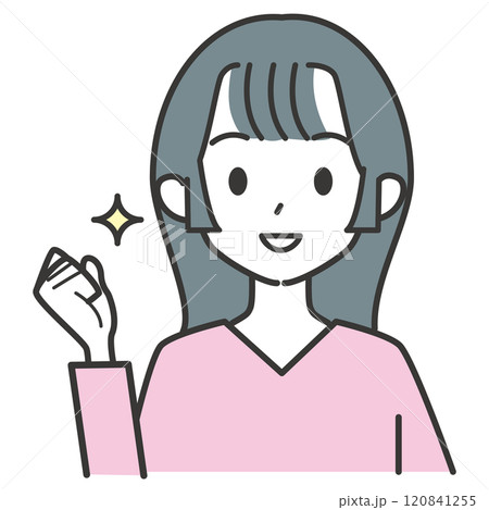 ガッツポーズのロングヘアの女性 120841255