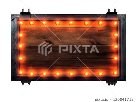 A rustic wooden board with warm orange lights illuminating its edges, isolated on a transparent background. A rustic wooden board with warm orange lights illuminating its edges, isolated on a transparent background. 120841718