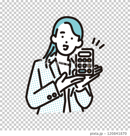 Simple illustration: A business person holding a calculator and proposing an estimate Simple illustration: A business person holding a calculator and proposing an estimate 120841870