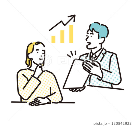 シンプル　イラスト　資産運用の相談をする女性 120841922
