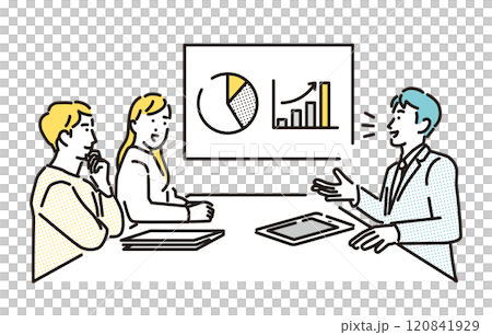 シンプル イラスト ライフプランニングを受ける若い夫婦の男性と女性 シンプル イラスト ライフプランニングを受ける若い夫婦の男性と女性 120841929