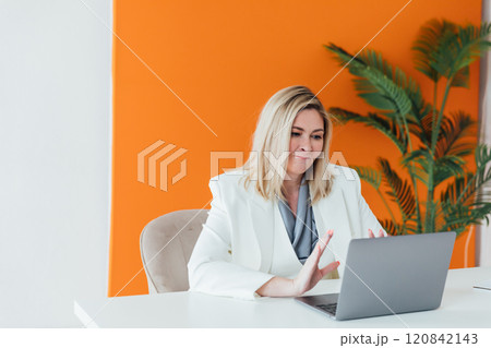 Business woman 45 years old with laptop study in office 120842143