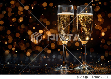 Celebratory Champagne Toast with Sparkling Bokeh Background for Festive Occasions Generative AI Celebratory Champagne Toast with Sparkling Bokeh Background for Festive Occasions Generative AI 120842284