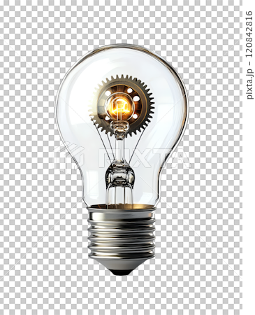 A light bulb with intricate gears inside, symbolizing innovation and creativity, is isolated on a transparent background. 120842816
