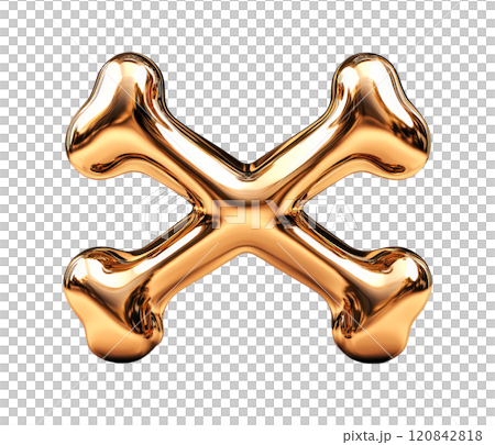 A pair of crossed, golden bones, shining brightly, are isolated on a transparent background. 120842818