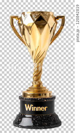 A gleaming gold trophy with the inscription "winner" proudly displayed. 120842819